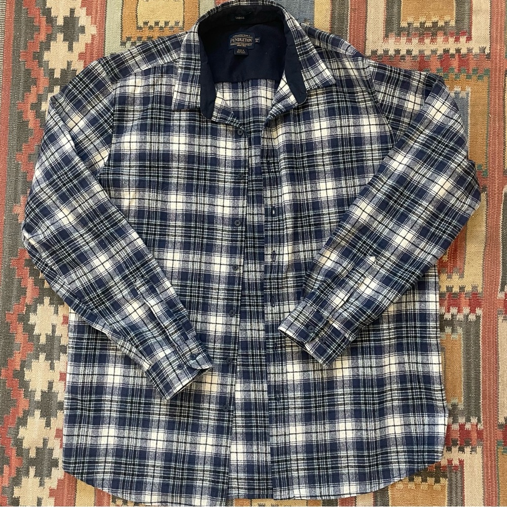Pendleton Blue and White Plaid Casual Button Down Shirt